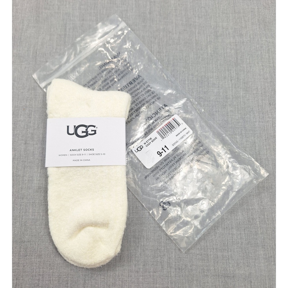 UGG Ettie Cozy Anklet Socks White Fuzzy Chenille Knit 1102673 Womens Size 9-11